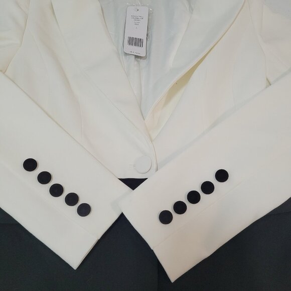 NWT Bebe Black & White Woven Twill Colorblock Notch Stretch Jacket Blazer Size 2 - Picture 7 of 16